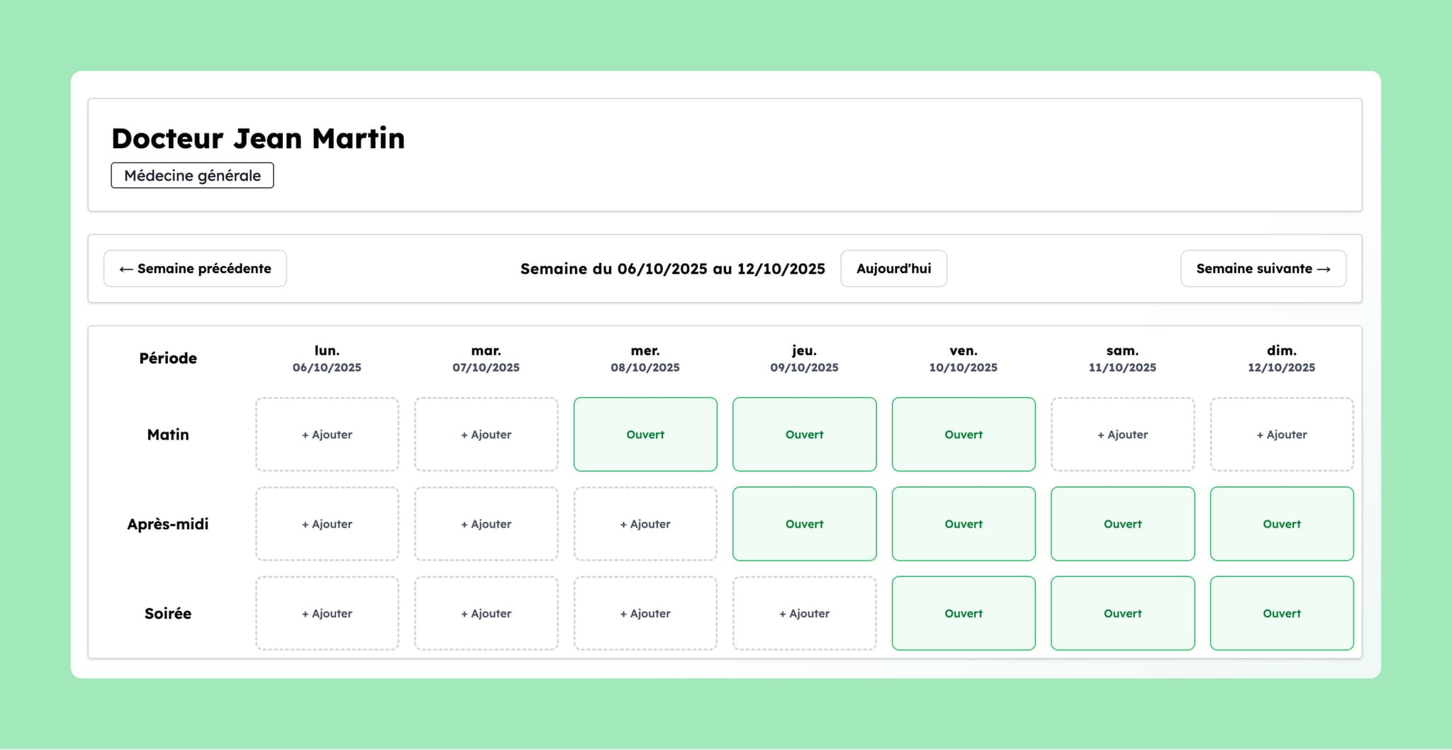Interface de gestion des remplacements médicaux - Mon.doctor